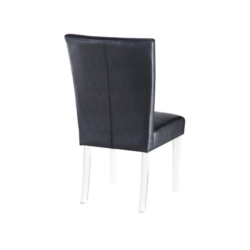 Milan Maria Black Faux Leather Parson Side Chair w/ Acrylic Legs (Set of 2)