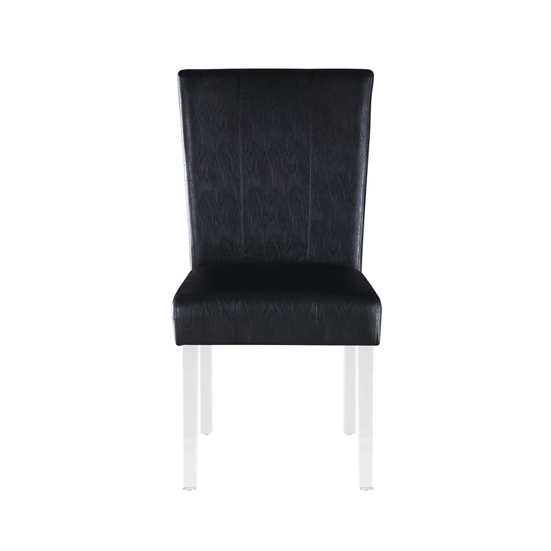Milan Maria Black Faux Leather Parson Side Chair w/ Acrylic Legs (Set of 2)