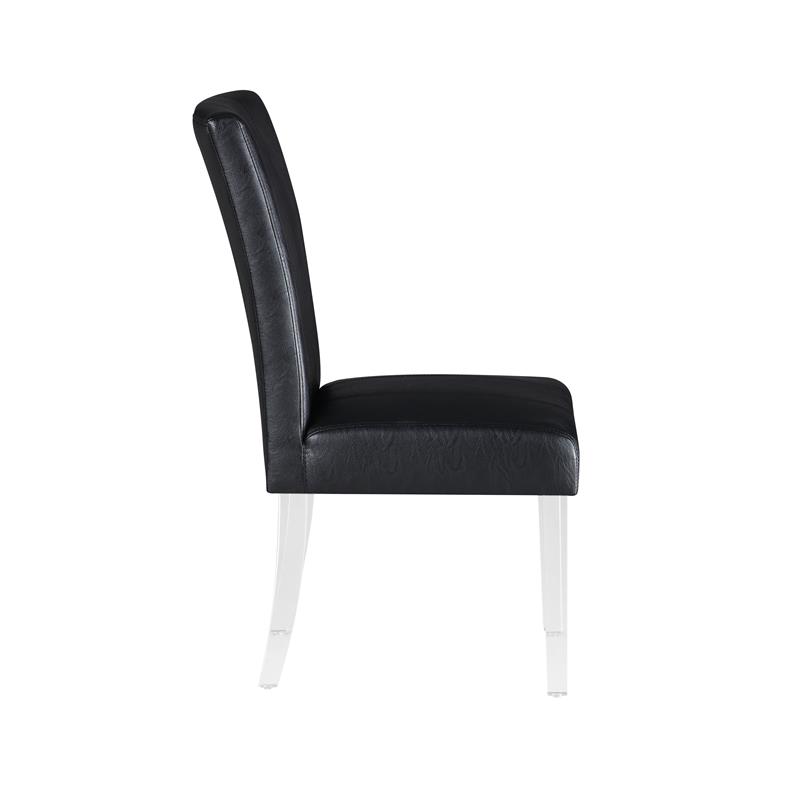 Milan Maria Black Faux Leather Parson Side Chair w/ Acrylic Legs (Set of 2)