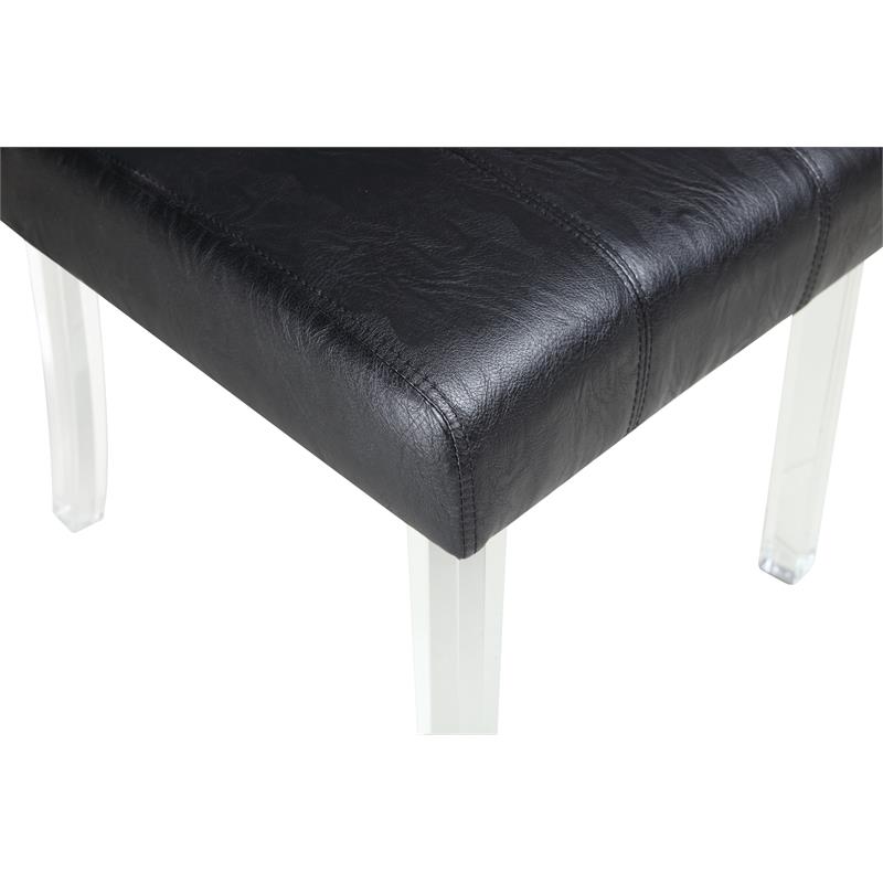 Milan Maria Black Faux Leather Parson Side Chair w/ Acrylic Legs (Set of 2)