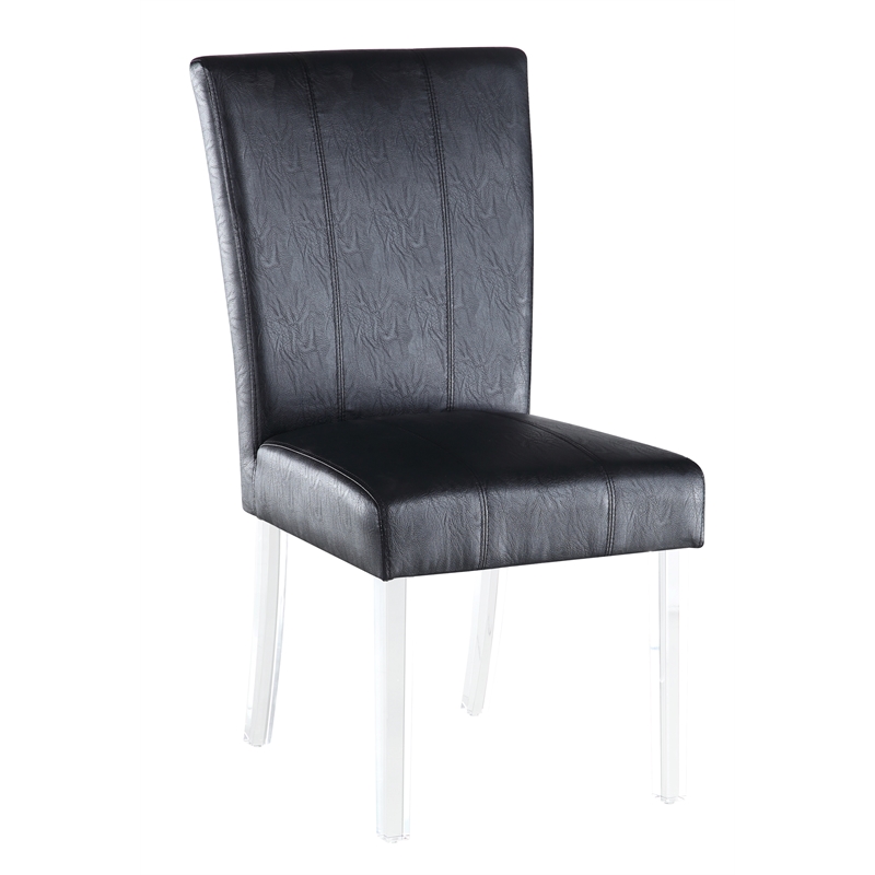 Milan Maria Black Faux Leather Parson Side Chair w/ Acrylic Legs (Set of 2)