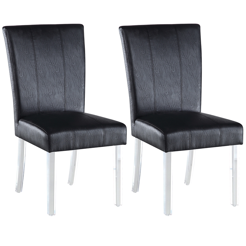 Milan Maria Black Faux Leather Parson Side Chair w/ Acrylic Legs (Set of 2)