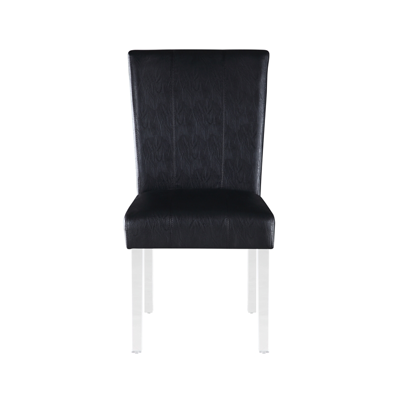 Milan Maria Black Faux Leather Parson Side Chair w/ Acrylic Legs (Set of 2)