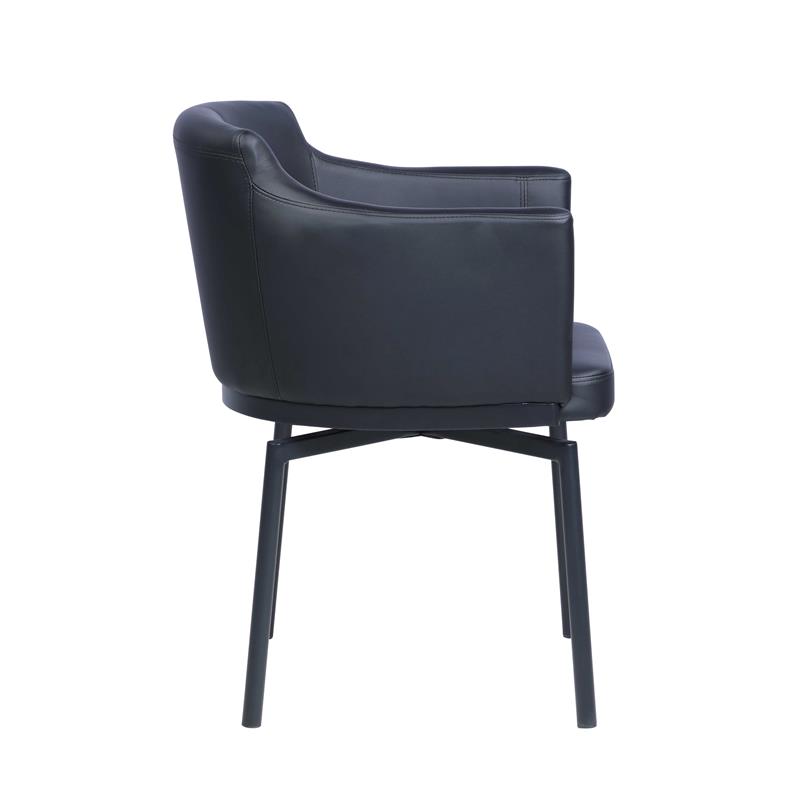 Milan Denis Matte Black Faux Leather Club Arm Chair w/ Memory Swivel (Set of 2)