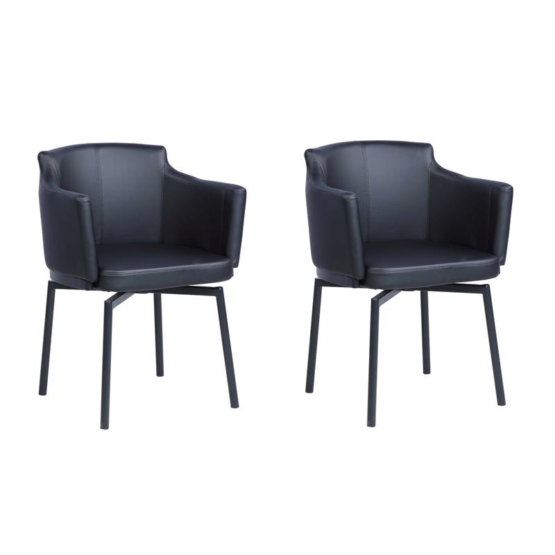 Milan Denis Matte Black Faux Leather Club Arm Chair w/ Memory Swivel (Set of 2)