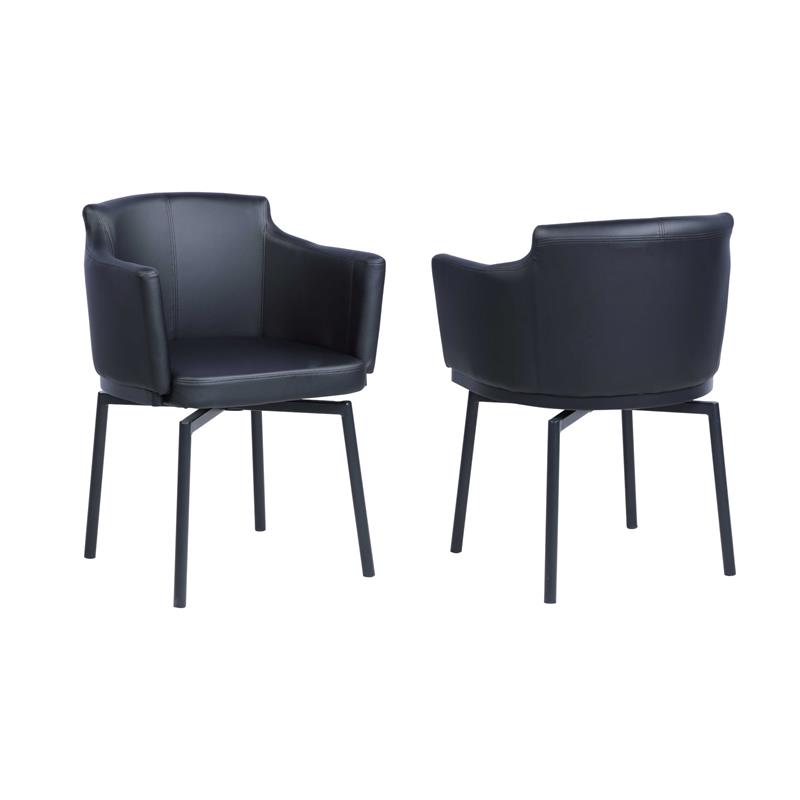 Milan Denis Matte Black Faux Leather Club Arm Chair w/ Memory Swivel (Set of 2)