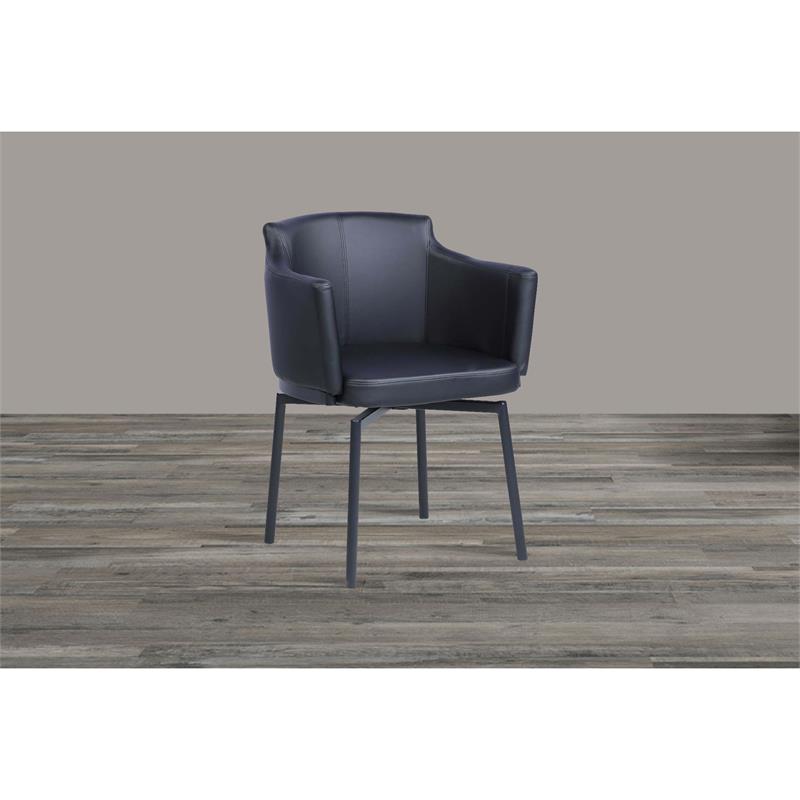 Milan Denis Matte Black Faux Leather Club Arm Chair w/ Memory Swivel (Set of 2)