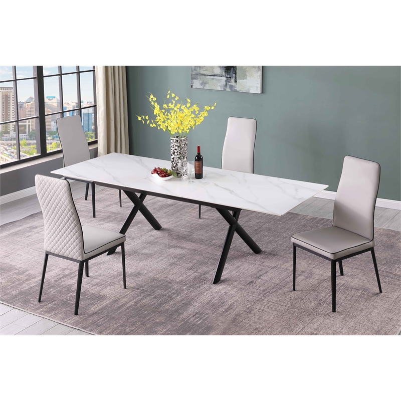 Milan Kortana Gray Faux Leather Diamond Stitched Back Side Chair - Set of 2