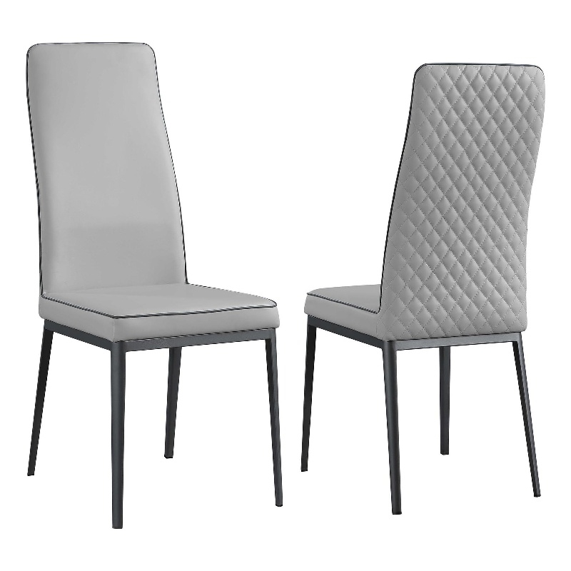 Milan Kortana Gray Faux Leather Diamond Stitched Back Side Chair - Set of 2