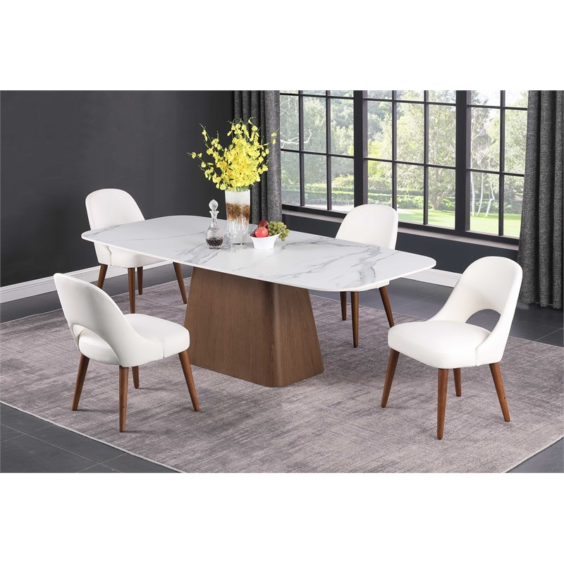 Milan Kenny White Faux Leather Open Back Side Chair with Wood Legs - Set of 2