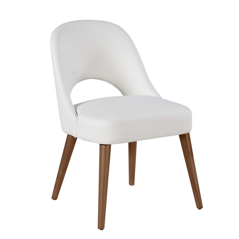 Milan Kenny White Faux Leather Open Back Side Chair with Wood Legs - Set of 2