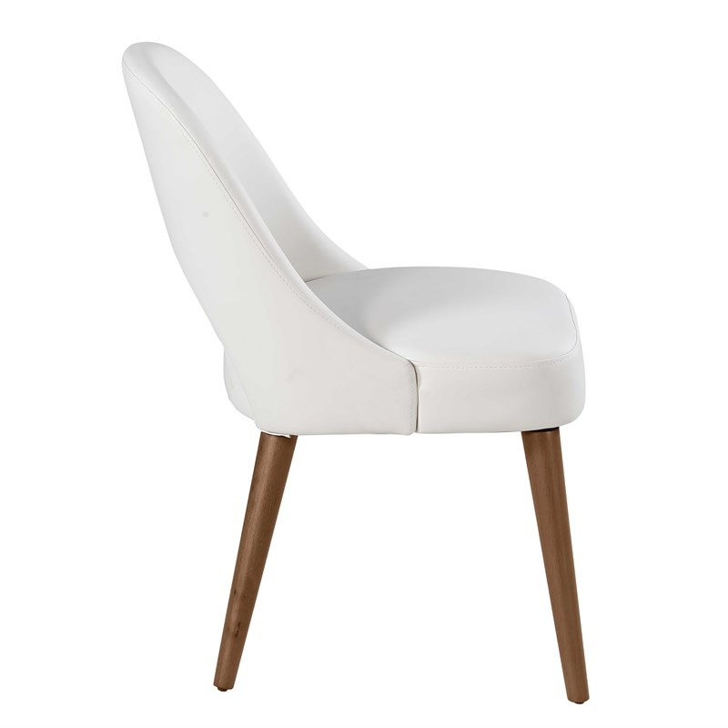 Milan Kenny White Faux Leather Open Back Side Chair with Wood Legs - Set of 2
