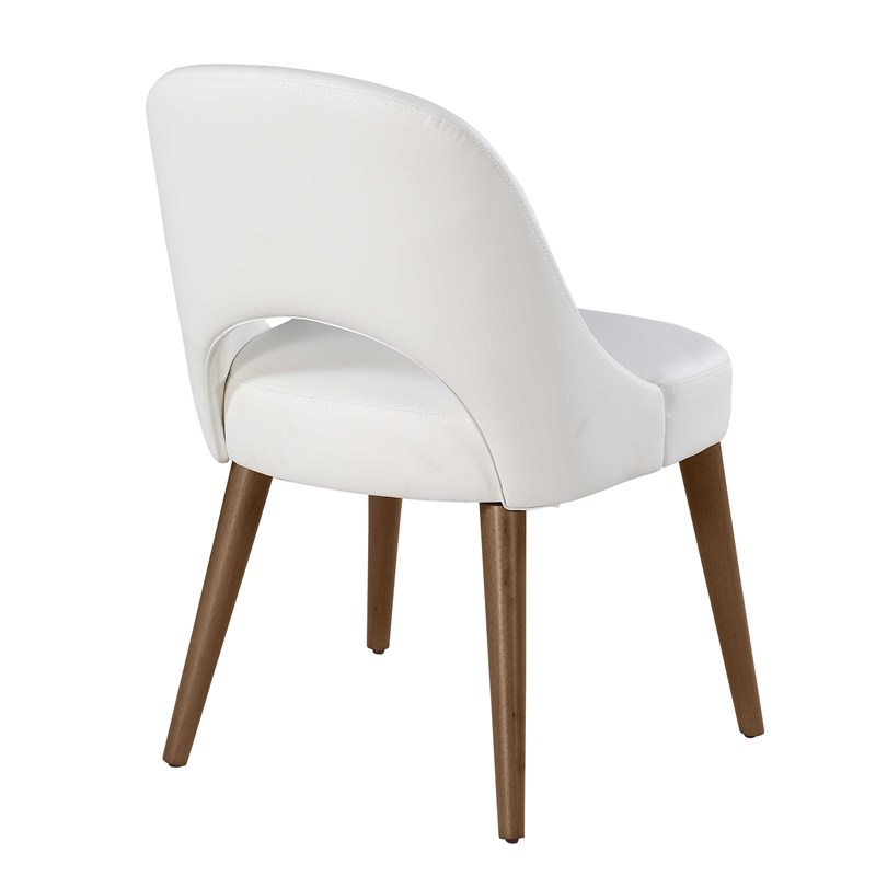 Milan Kenny White Faux Leather Open Back Side Chair with Wood Legs - Set of 2