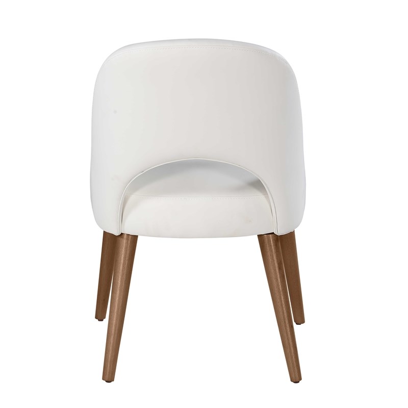 Milan Kenny White Faux Leather Open Back Side Chair with Wood Legs - Set of 2