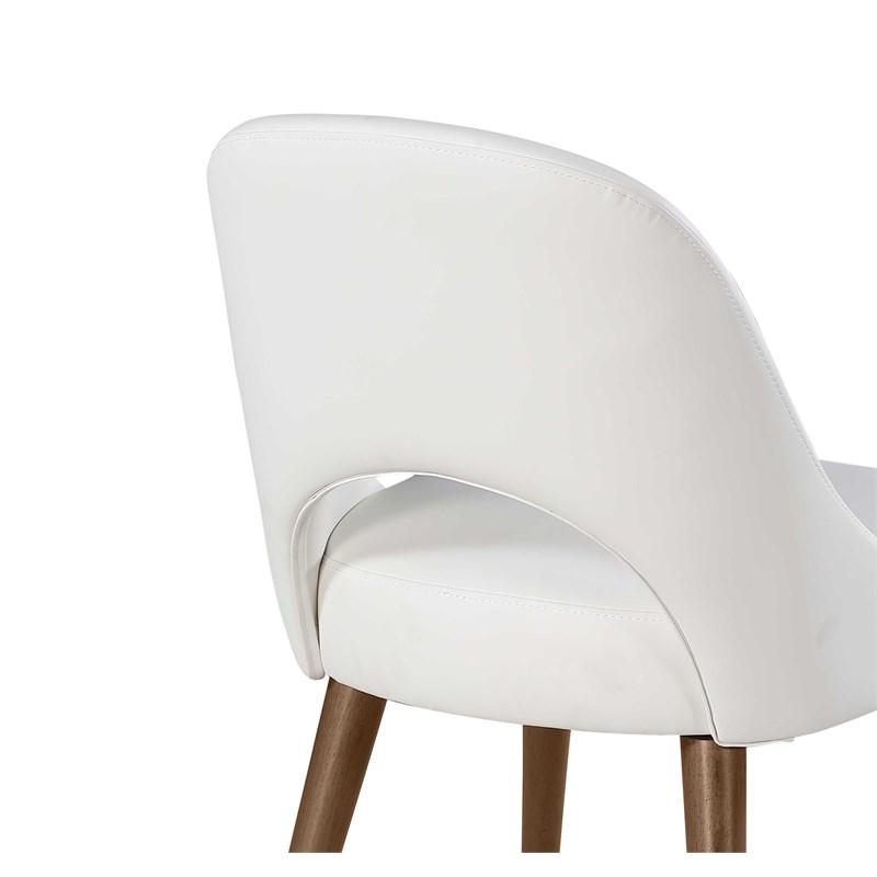 Milan Kenny White Faux Leather Open Back Side Chair with Wood Legs - Set of 2