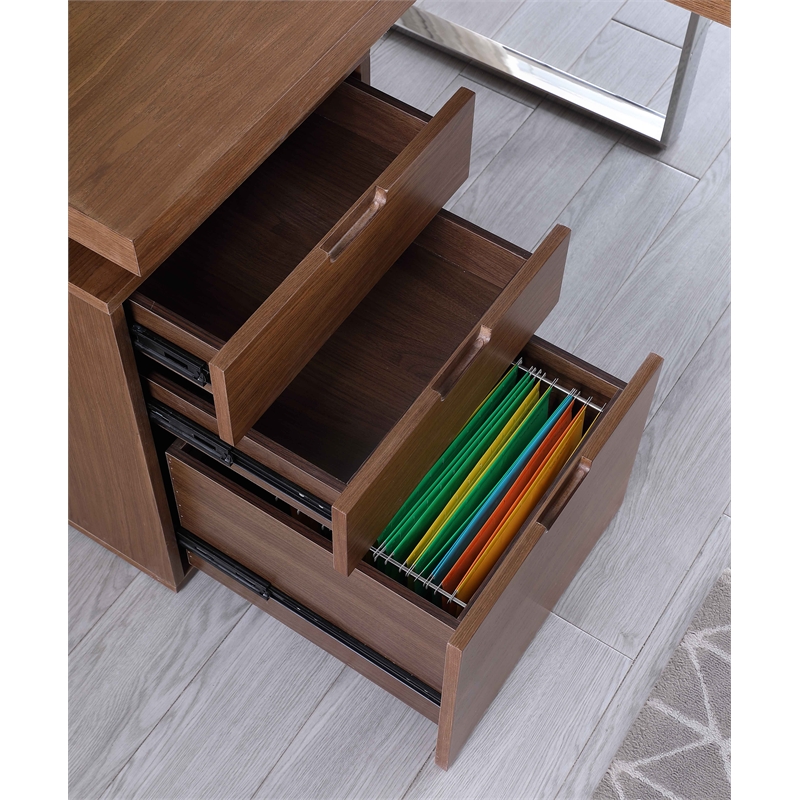 Milan Reversible Walnut Wooden Home Office Desk with 3-Drawer Cabinet