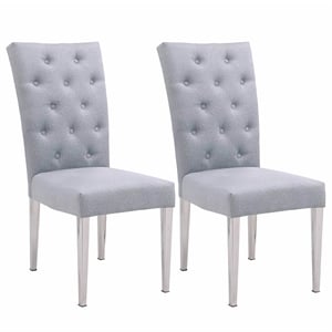 Milan Kenny Gray Button Tufted Back Side Chair with Steel Legs - Set of 2