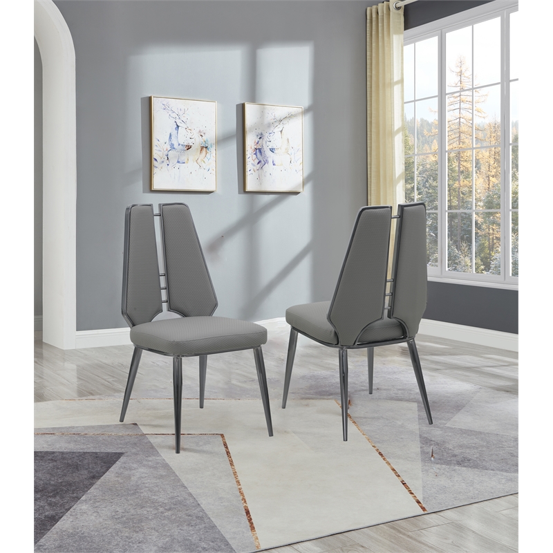 Milan Tessa Gray Faux Leather Side Chair with Graphite Accents - Set of 2