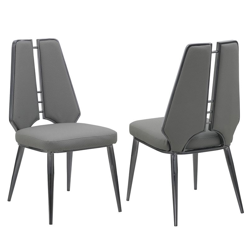 Milan Tessa Gray Faux Leather Side Chair with Graphite Accents - Set of 2