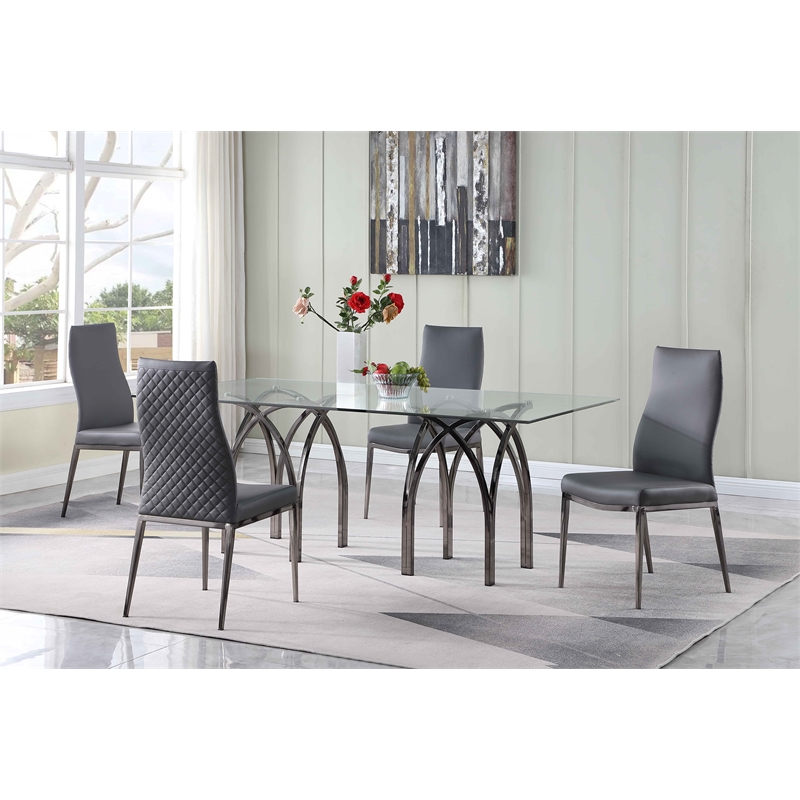 Milan Kassandra Gray Faux Leather Diamond Stitched Back Side Chair - Set of 2