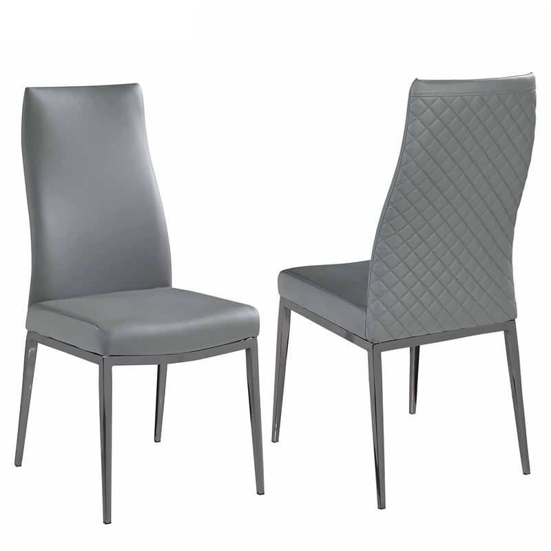 Milan Kassandra Gray Faux Leather Diamond Stitched Back Side Chair - Set of 2