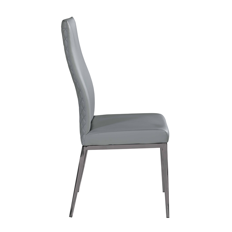 Milan Kassandra Gray Faux Leather Diamond Stitched Back Side Chair - Set of 2