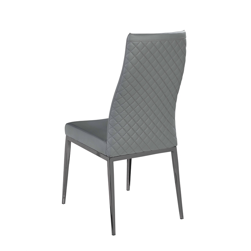 Milan Kassandra Gray Faux Leather Diamond Stitched Back Side Chair - Set of 2