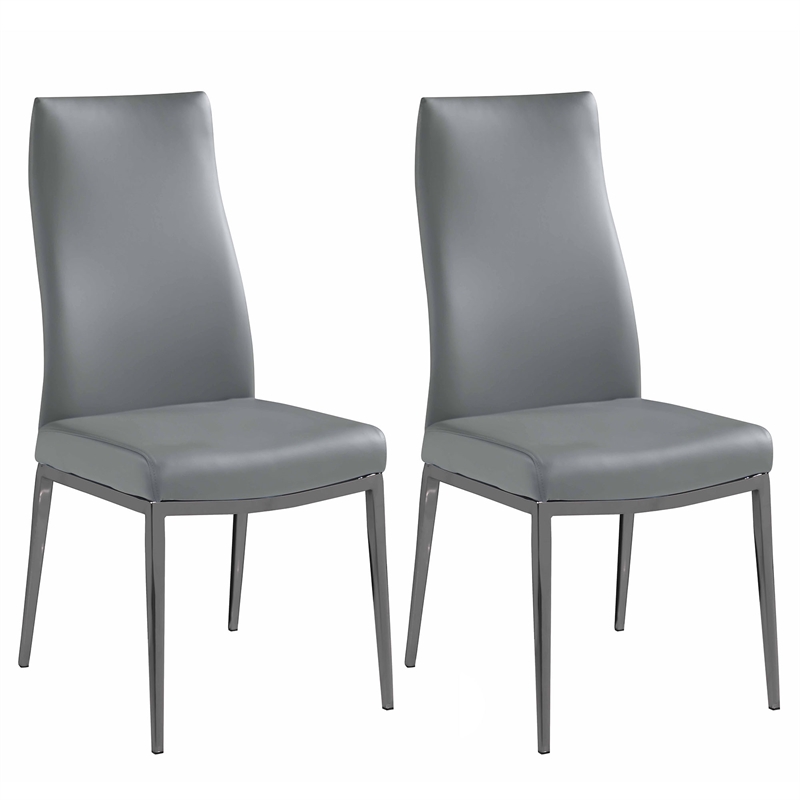 Milan Kassandra Gray Faux Leather Diamond Stitched Back Side Chair - Set of 2