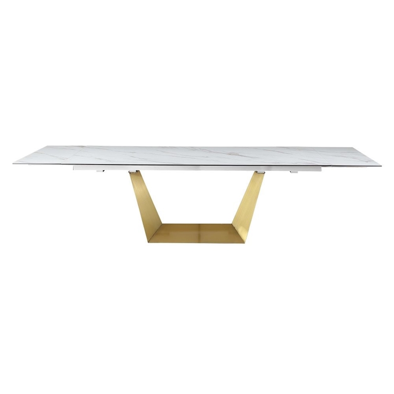 Milan Scalia Contemporary Extendable Ceramic Top Dining Table w/ Golden Base