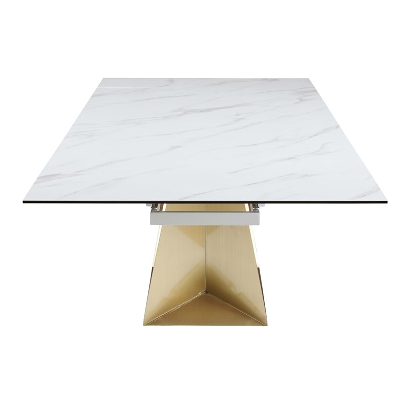 Milan Scalia Contemporary Extendable Ceramic Top Dining Table w/ Golden Base