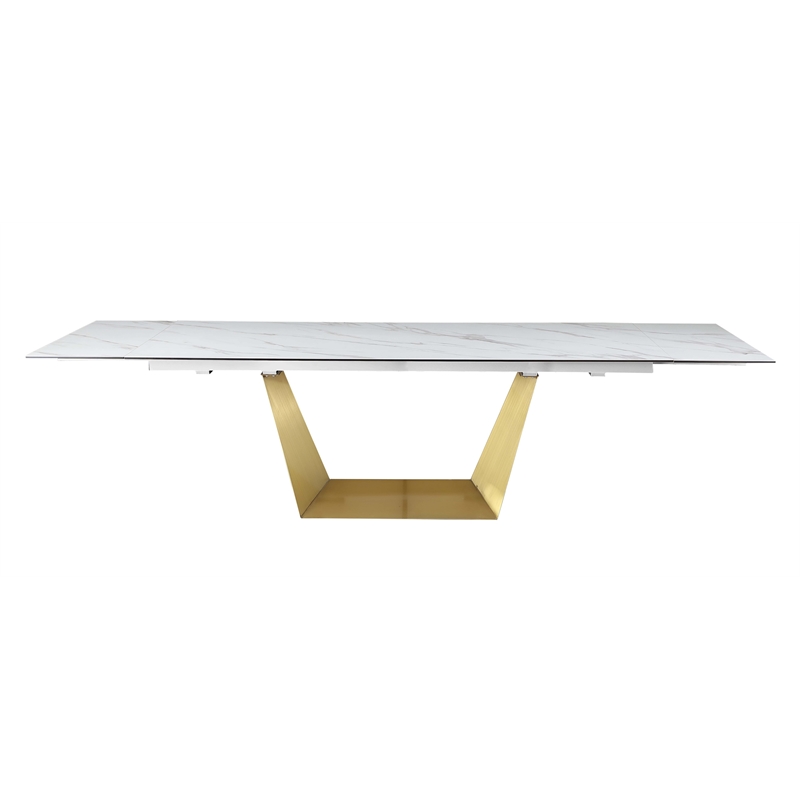 Milan Scalia Contemporary Extendable Ceramic Top Dining Table w/ Golden Base