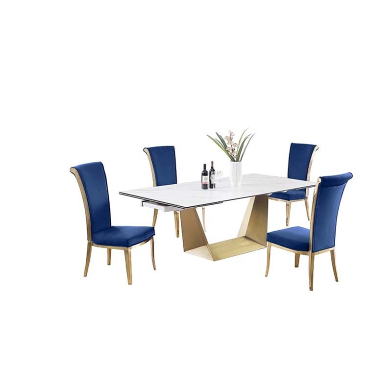 Milan Scalia Contemporary Extendable Ceramic Top Dining Table w/ Golden Base