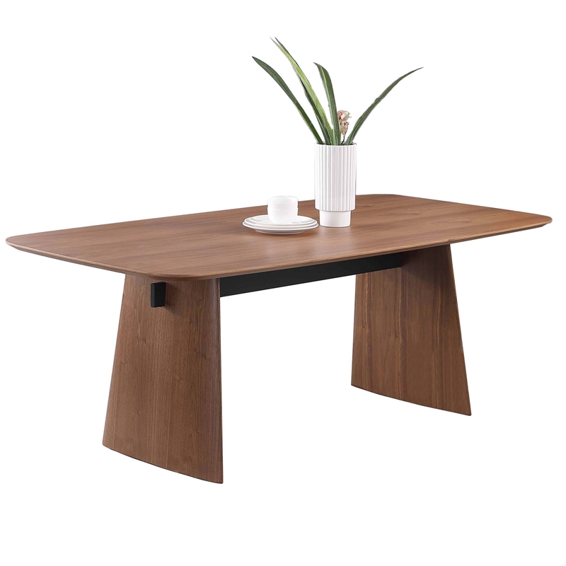 Milan Ethan Modern Wood Dining Table with Walnut Top & Matte Black Steel Accent