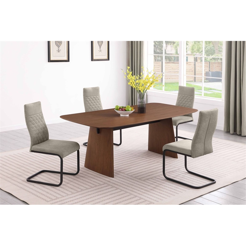 Milan Ethan Modern Wood Dining Table with Walnut Top & Matte Black Steel Accent