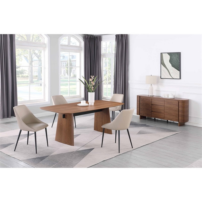 Milan Ethan Modern Wood Dining Table with Walnut Top & Matte Black Steel Accent
