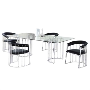 Milan Tania Contemporary Dining Set w/ 42&quotx72&quot Glass Table & Black Armchairs