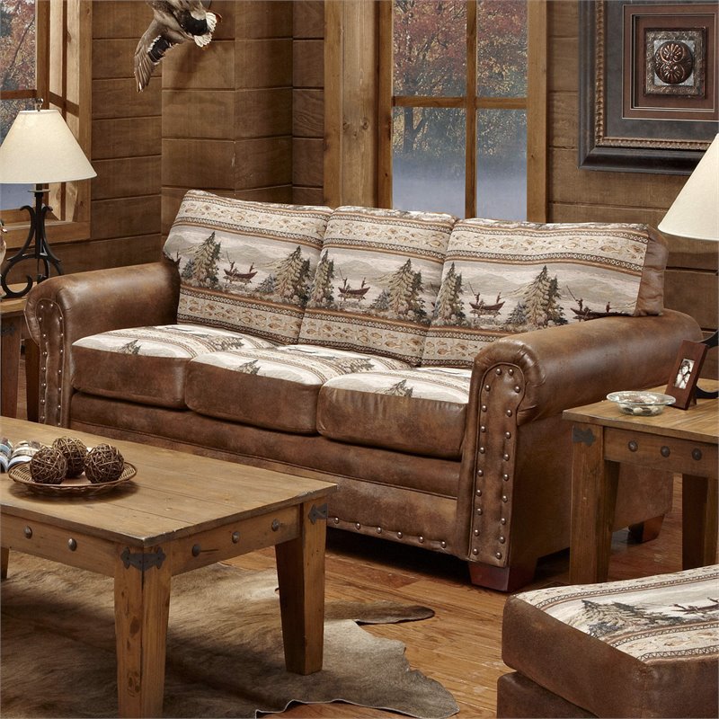 American Furniture Classics Traditional Microfiber Alpine Lodge Sofa in Brown