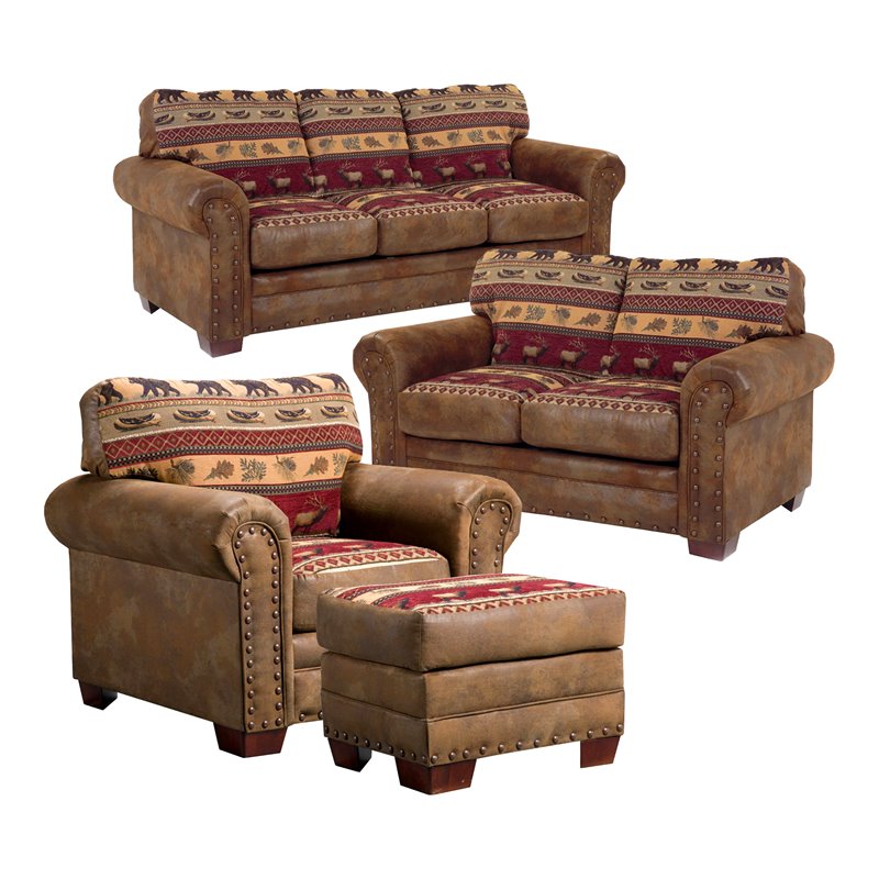 American Furniture Classics Sierra Lodge 4-piece Microfiber Sofa Set in Brown
