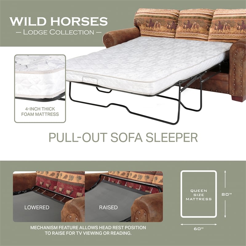 American Furniture Classics Wild Horses 4-piece Sleeper Sofa Set in Brown