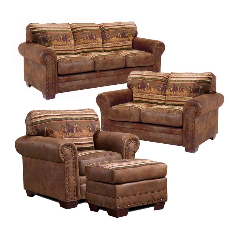 American Furniture Classics Wild Horses 4-piece Sleeper Sofa Set in Brown