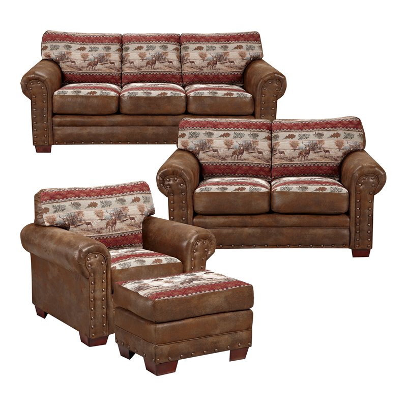 American Furniture Classics Deer Valley 4-piece Microfiber Sofa Set in Brown