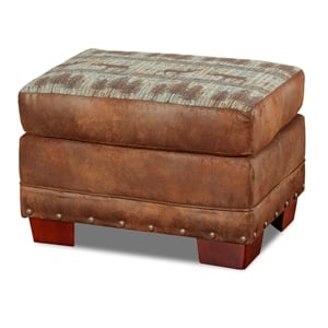 American Furniture Classics 8500-90 Deer Teal/Brown Tapestry Lodge Ottoman