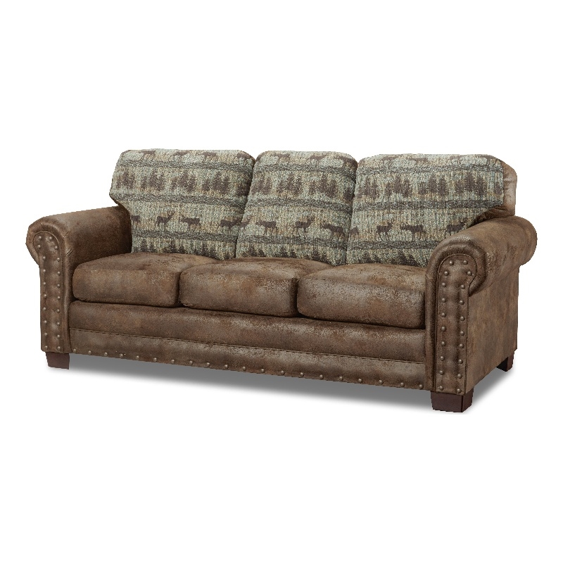 American Furniture Classics 8505-90 Deer Teal/Brown Lodge Tapestry Sofa Sleeper