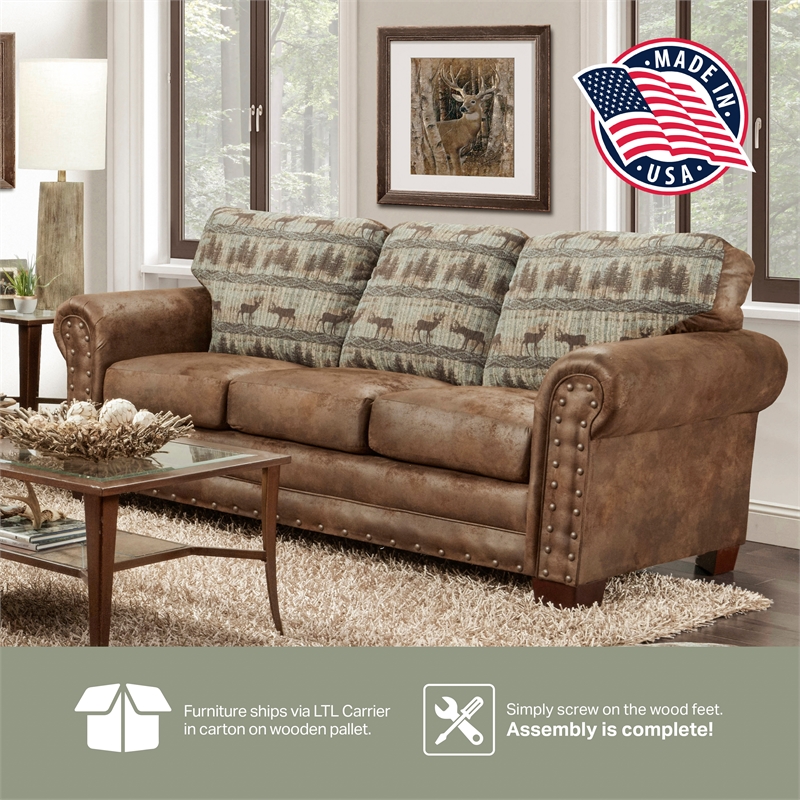 American Furniture Classics 8505-90 Deer Teal/Brown Lodge Tapestry Sofa Sleeper