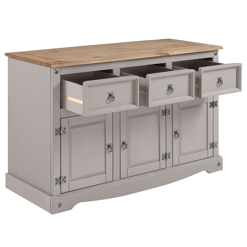 OS Home and Office Furniture Cottage Series Wood Buffet Sideboard in Corona Gray