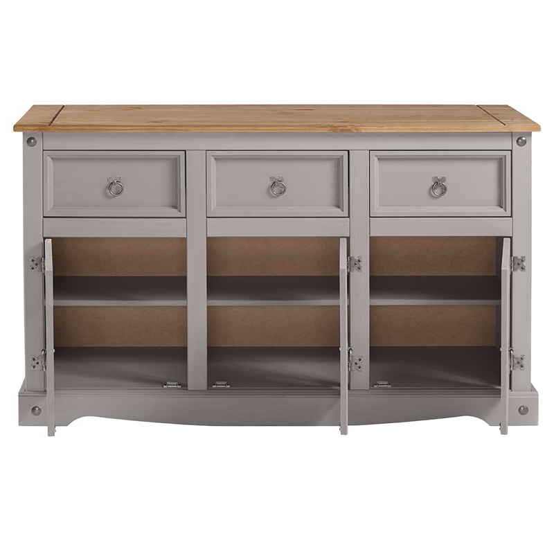 OS Home and Office Furniture Cottage Series Wood Buffet Sideboard in Corona Gray