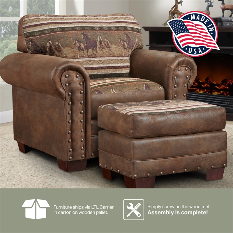 American Furniture Classics Wild Horses Arm Chair with Matching Ottoman