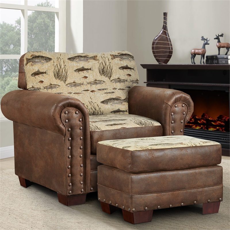 American Furniture Classics Angler's Cove Arm Chair with Matching Ottoman