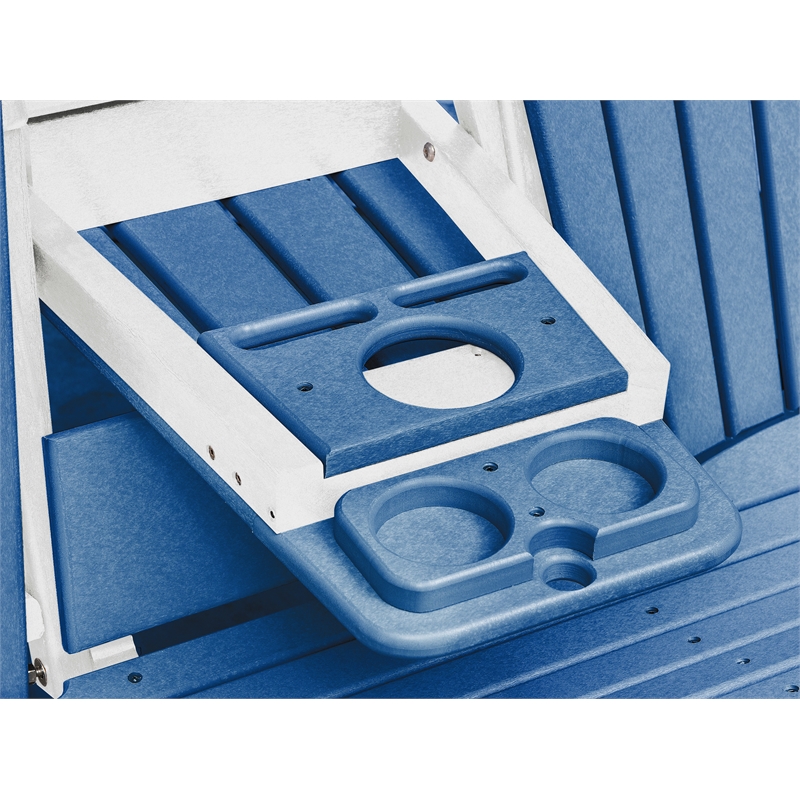 Two Seat Fan Back Glider with Drop Down Table/Cup Holder in Blue/White