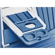 Two Seat Fan Back Glider with Drop Down Table/Cup Holder in Blue/White